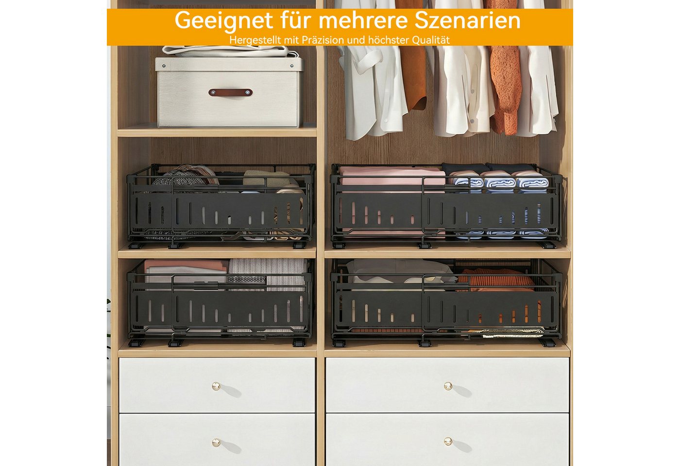 BlingBin Küchenorganizer-Set Teleskopschublade Ausziehbare Schublade Küche Organizer Schrankkorb, (1 Stück, ohne Bohren für Küche Küchenschränke, Bad, Zimmern und Abstellräumen), 39x16.5x32.5-49.5 CM,Pull Out Cabinet Drawer mit Kleber Bild 2