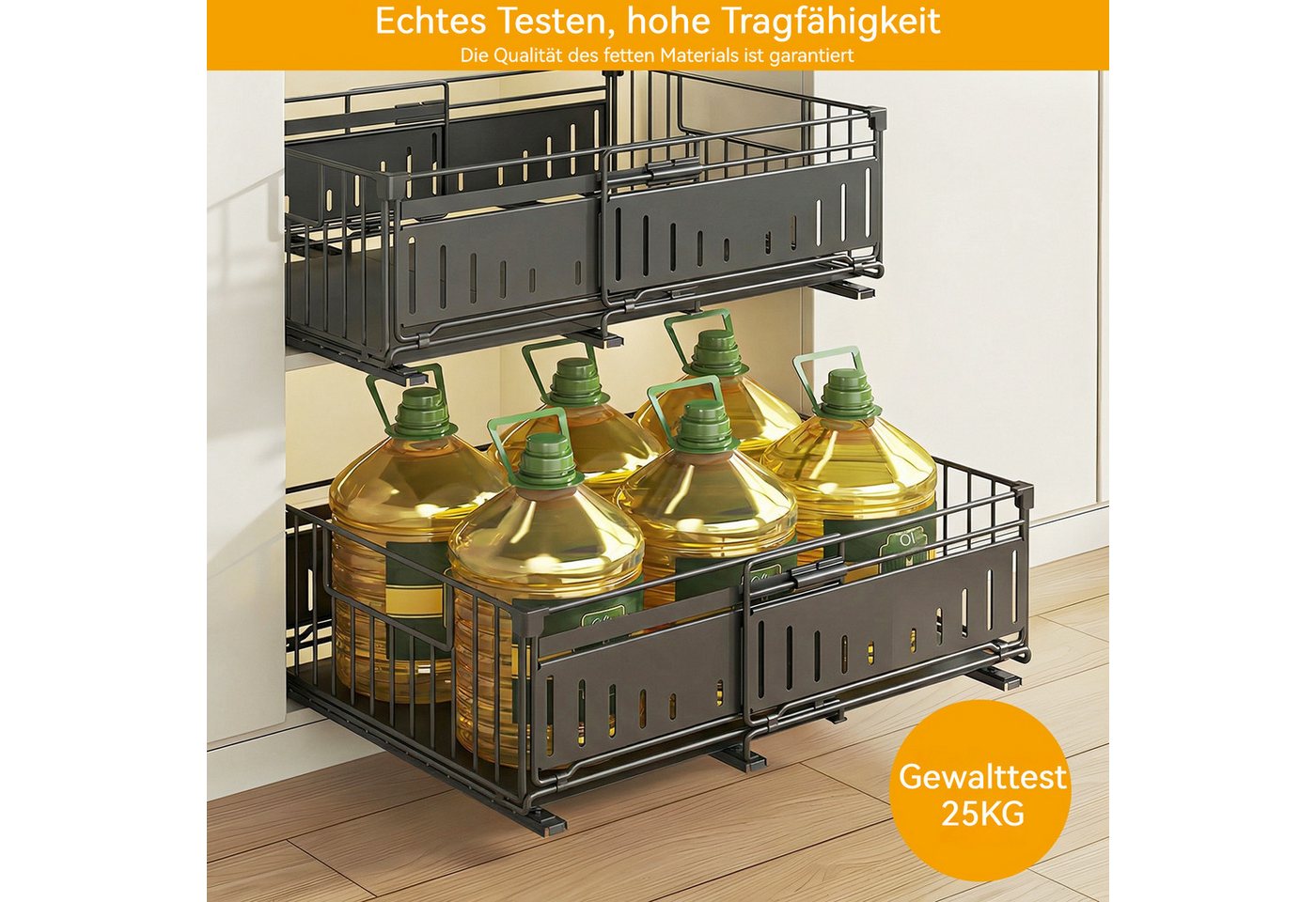 BlingBin Küchenorganizer-Set Teleskopschublade Ausziehbare Schublade Küche Organizer Schrankkorb, (1 Stück, ohne Bohren für Küche Küchenschränke, Bad, Zimmern und Abstellräumen), 39x16.5x32.5-49.5 CM,Pull Out Cabinet Drawer mit Kleber Bild 5