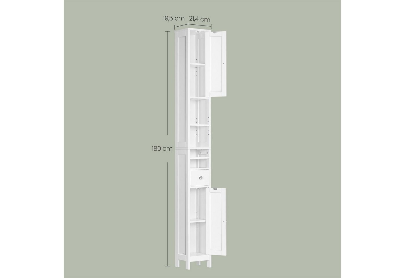 VASAGLE Badkommode Badezimmerschrank, Badschrank, mit verstellbaren Ablagen, Schublade, hoch, schmaler Aufbewahrungsschrank, offenen Fächern, für kleine Räume Bild 4