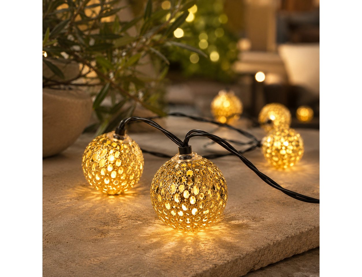 Fyrove LED Solarleuchte Outdoor Lichterkette LED Kugel-Lichterkette für Garten 5 M 20 Lampen, gartendek, solar lichterkette für außen, Warmweiß, Garten Led Lampe Kugel Solar Lampen Für Außen Lichterkette Outdoor Bild 3