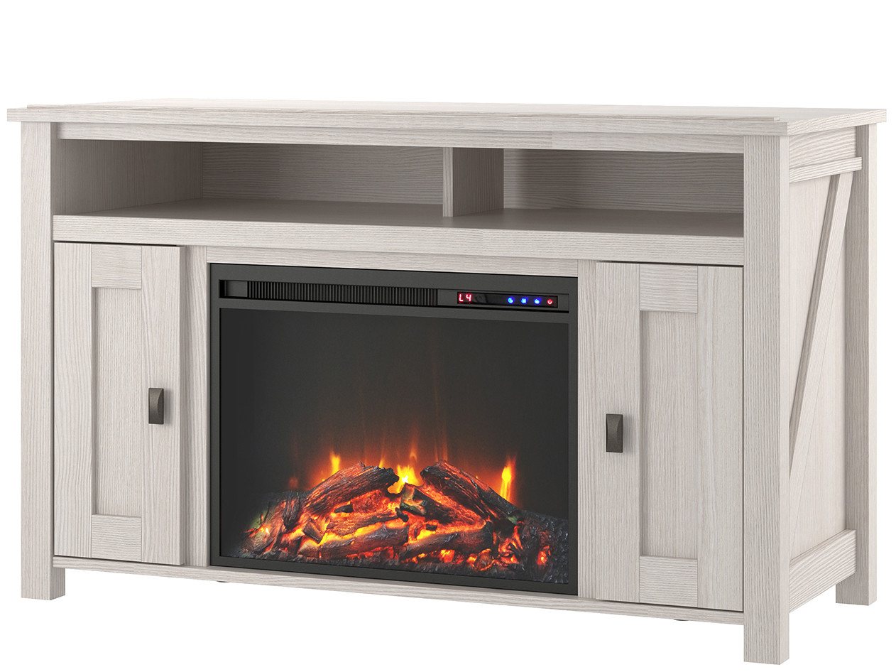 loft24 Kaminumbauschrank Farmington - Sideboard TV-Lowboard Elektrokamin Fernsehschrank 2 Türen, offene Fächer, Landhausstil