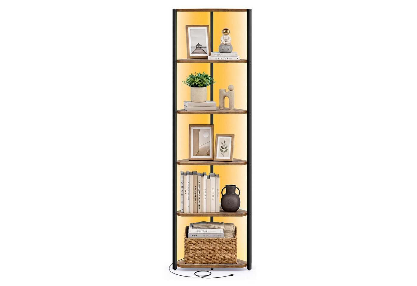 VASAGLE Eckregal Regal mit Stahlrahmen, für Wohnzimmer, Schlafzimmer, Arbeitszimmer, Eckregal mit 6 Ebenen, Bücherregal mit einstellbarer LED-Beleuchtung Bild 3