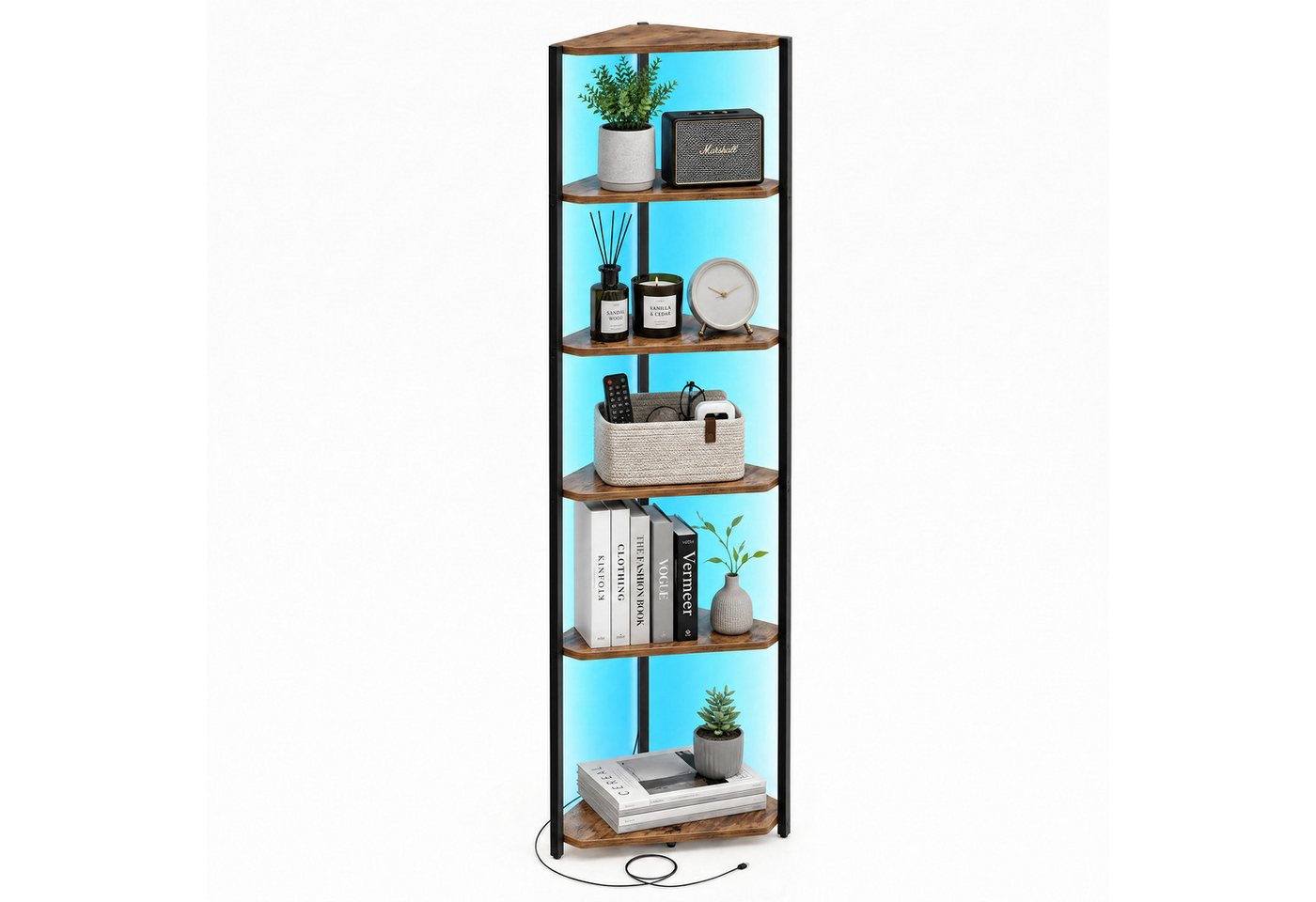 VASAGLE Eckregal Regal mit Stahlrahmen, für Wohnzimmer, Schlafzimmer, Arbeitszimmer, Eckregal mit 6 Ebenen, Bücherregal mit einstellbarer LED-Beleuchtung Bild 4