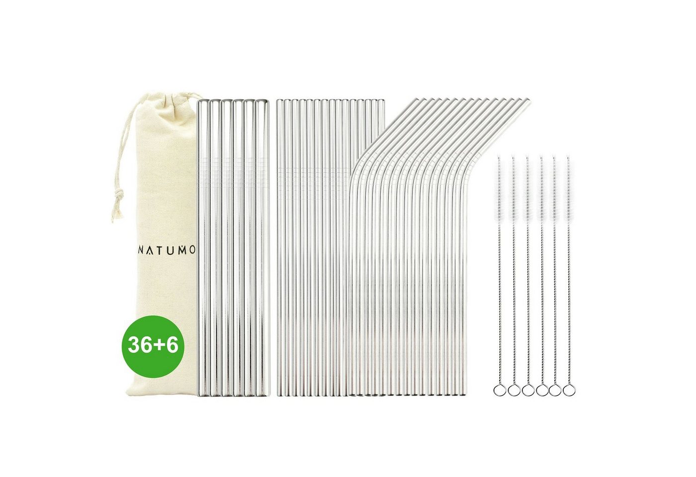natumo Trinkhalme Edelstahl Strohhalm Set 36 Stück + 6 Bürsten, (39-tlg)