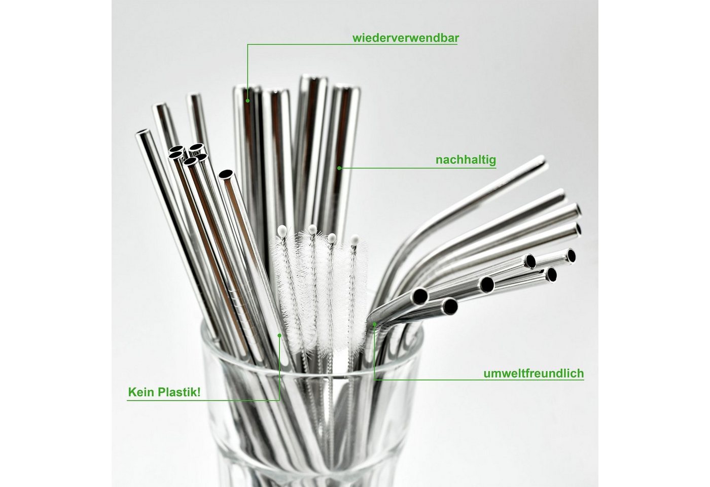 natumo Trinkhalme Edelstahl Strohhalm Set 36 Stück + 6 Bürsten, (39-tlg) Bild 2
