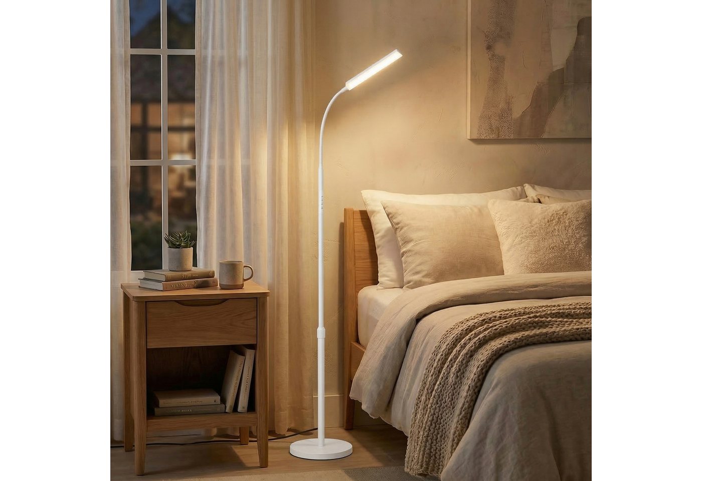 VASAGLE Stehlampe Stehleuchte, Leselampe, Timer- und Memory-Funktion, für Wohnzimmer, 15 Watt, 141-175 cm höhenverstellbar, 360° drehbarer Schwanenhals Bild 3