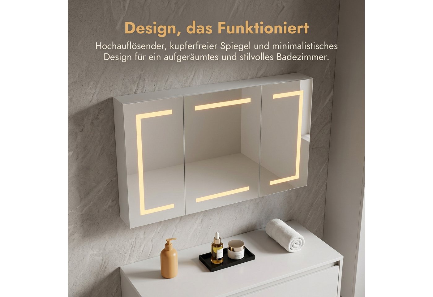 Furnishings Home Badezimmerspiegelschrank Spiegelschrank bad mit beleuchtung Doppeltür Hängeschrank (Einstellung der warmen und kalten Farbtemperatur 3000/4500/6400K) inkl. Steckdosen, LED-Beleuchtung, Touchschalter, Antibeschlagfunktion Bild 3