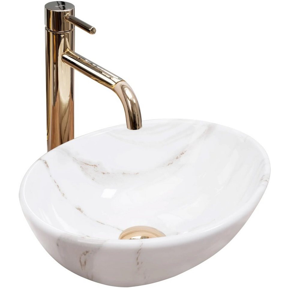 wohnwerk.idee Aufsatzwaschbecken Waschbecken Marmor Optik Gäste WC / Gäste Bad Sofia Mini 35x26cm
