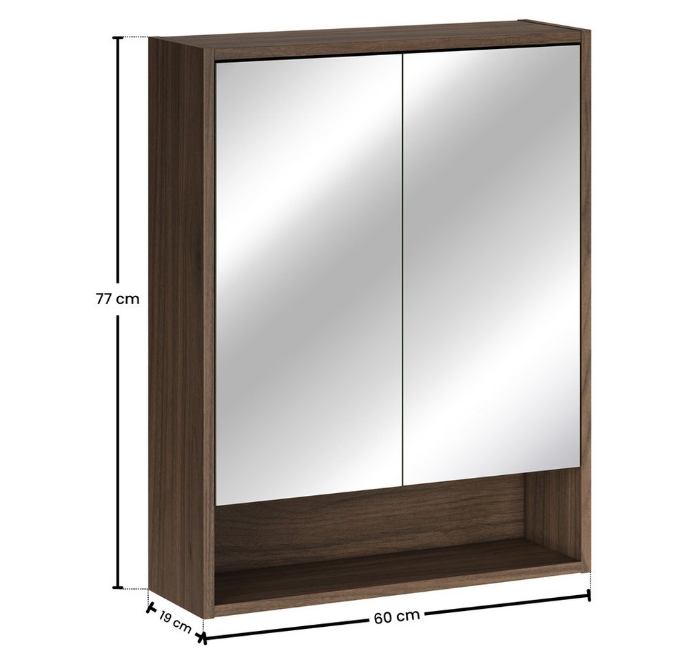 Lomadox Spiegelschrank VERZUOLO-56-WALNUT 60 cm breit in Walnuss, 2-türig, inkl. LED-Beleuchtung Bild 3
