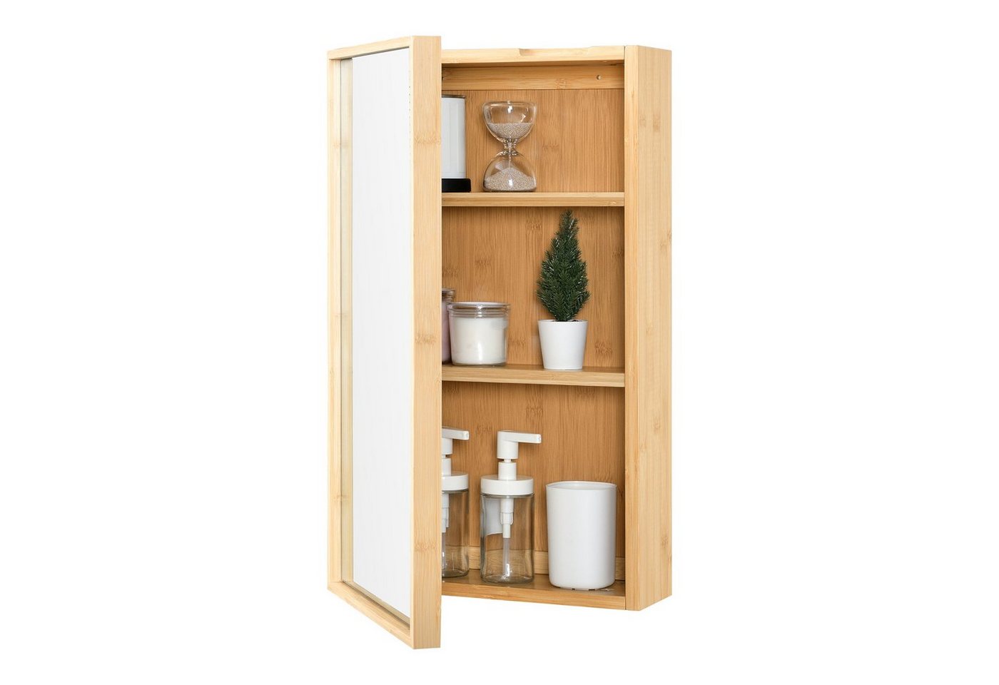 en.casa Spiegelschrank Ikorfat Badezimmer Schrank Bambus 60,5 x 35 x 14 cm Natur Bild 2