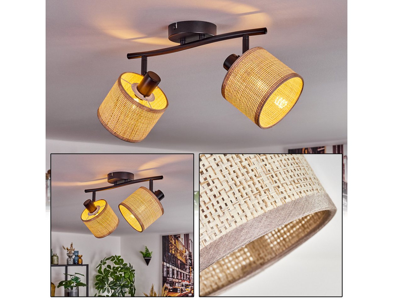 hofstein Deckenleuchte Boho-Style Deckenlampe a. Metall/Papiergeflecht in Schwarz/Natur/Beige, ohne Leuchtmittel Bild 5