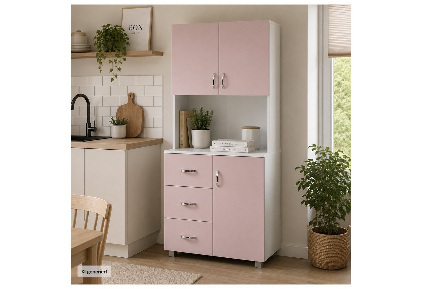 HTI-Living Küchenbuffet Küchenschrank Blanca Rosa Weiß (1 Stück, 1-St., 1 Schrank) Küchenbuffet 6 Regalfächer 3 Schubladen Bild 3