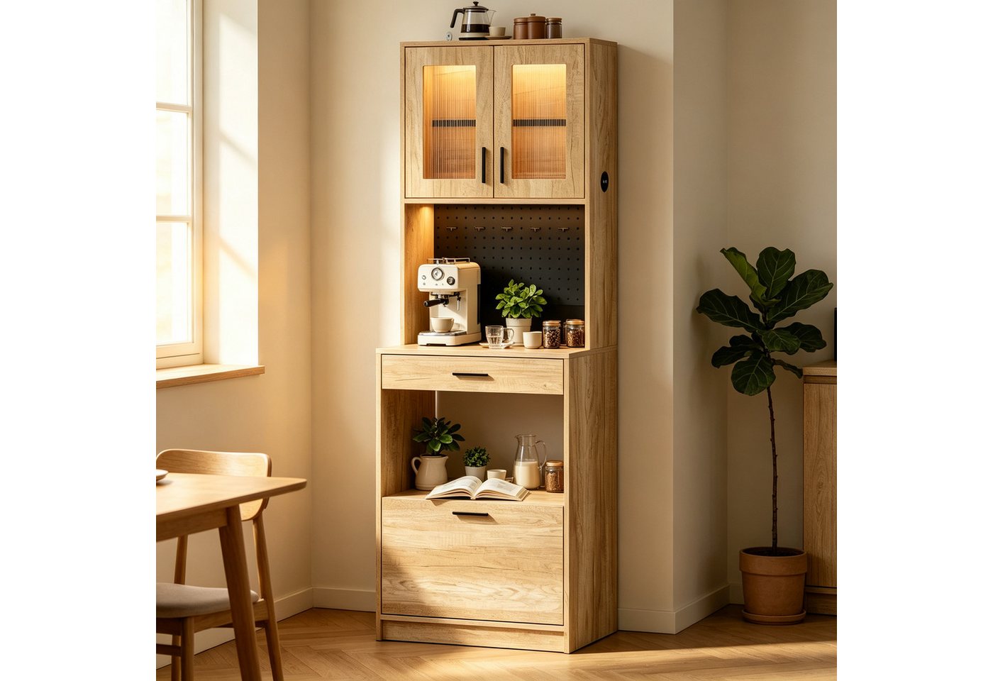 FUFU&GAGA Küchenbuffet 60-160cm Küchenschrank Standschrank, Weiß/Eiche Bild 3