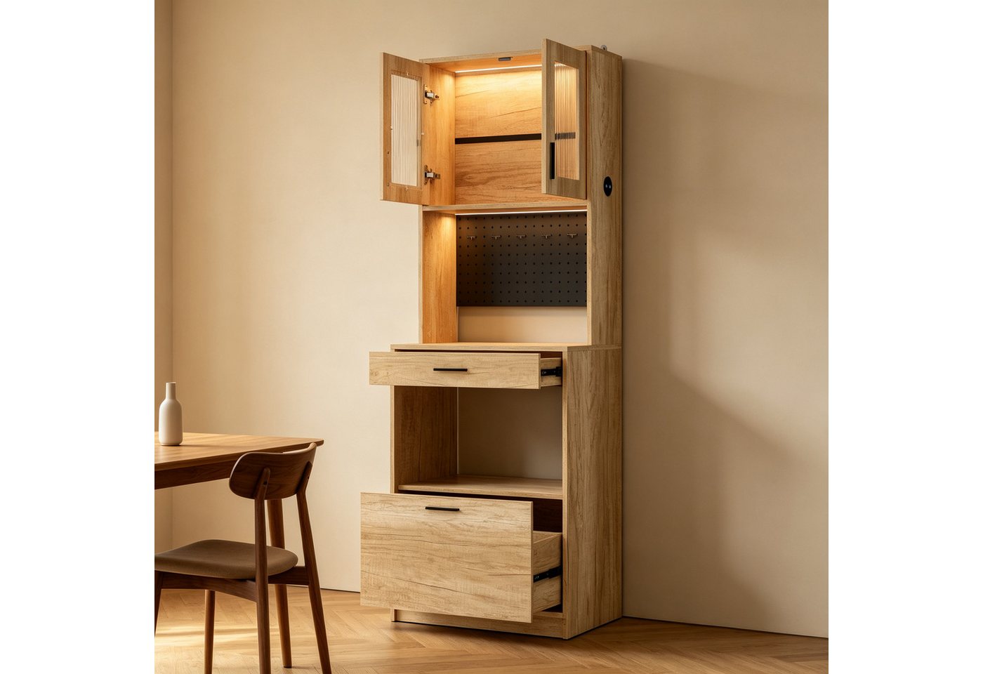 FUFU&GAGA Küchenbuffet 60-160cm Küchenschrank Standschrank, Weiß/Eiche Bild 4