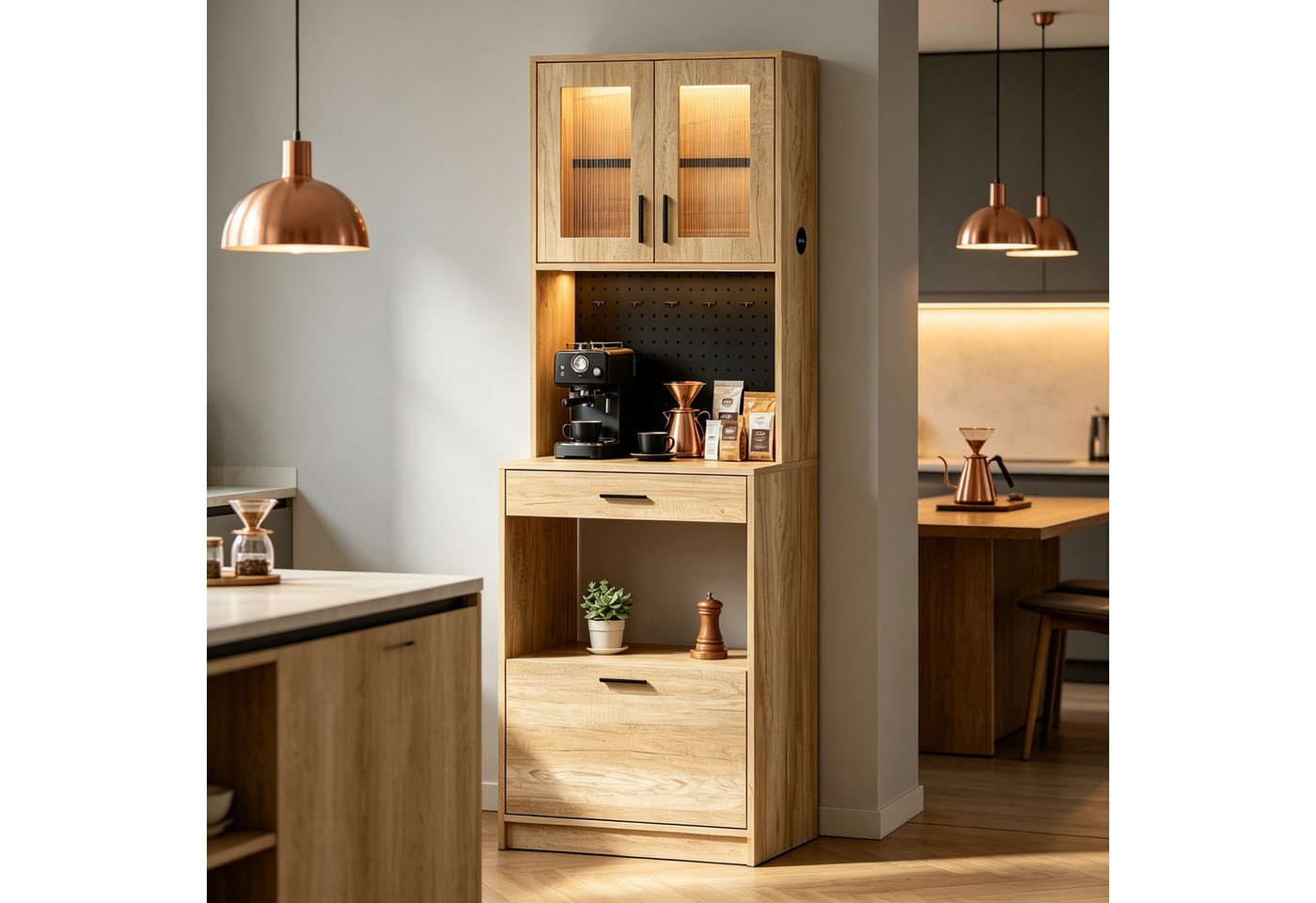 FUFU&GAGA Küchenbuffet 60-160cm Küchenschrank Standschrank, Weiß/Eiche Bild 5