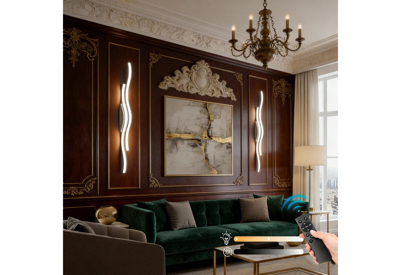 Jibenhome LED Wandleuchte LED Wandleuchte Innen Wandlampe Wave Line,Minimalistische, LED fest integriert, mit Fernbedienung & Touch-Steuerung,3000K-6000K,Timer Bild 4