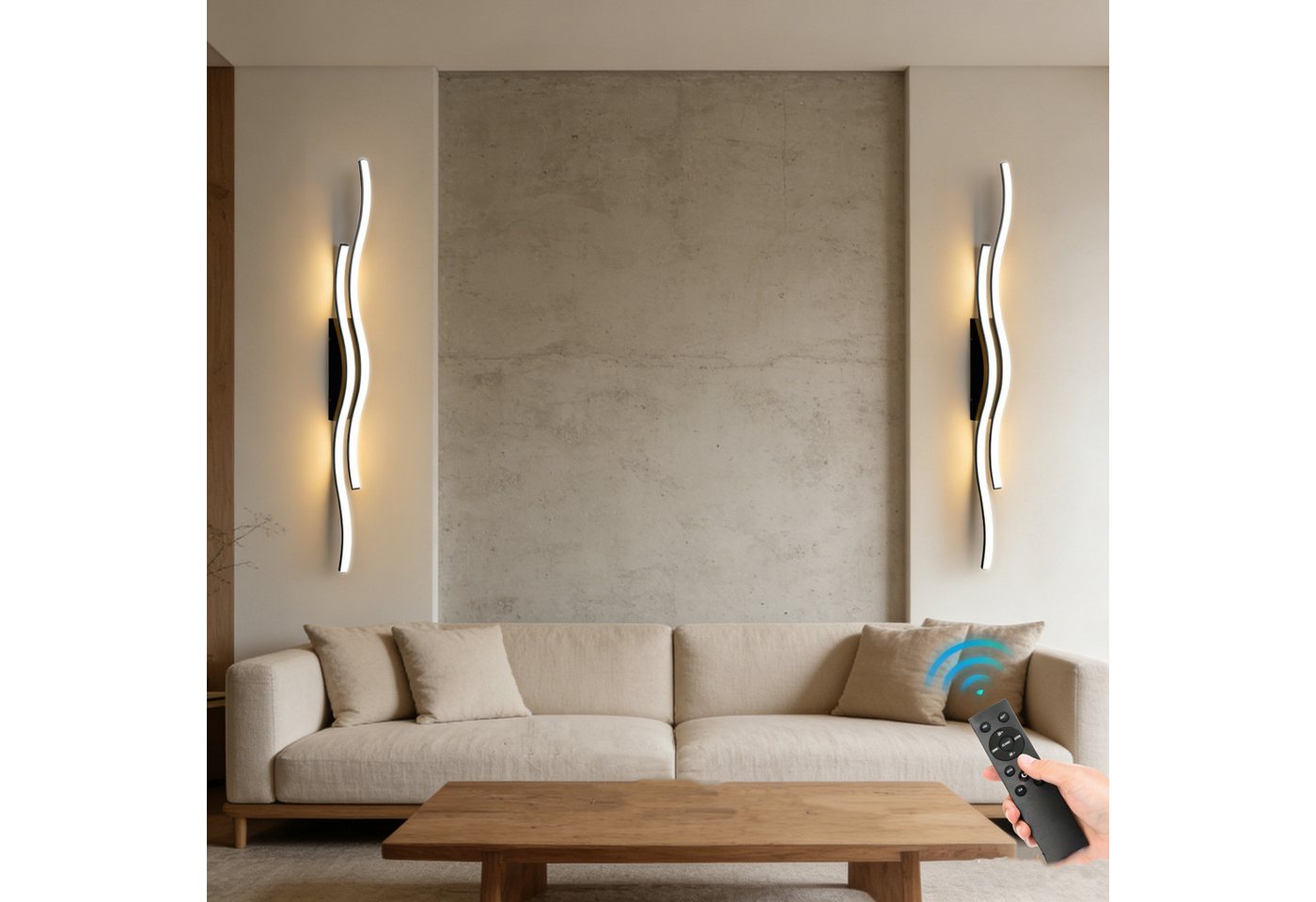 Jibenhome LED Wandleuchte LED Wandleuchte Innen Wandlampe Wave Line,Minimalistische, LED fest integriert, mit Fernbedienung & Touch-Steuerung,3000K-6000K,Timer Bild 5