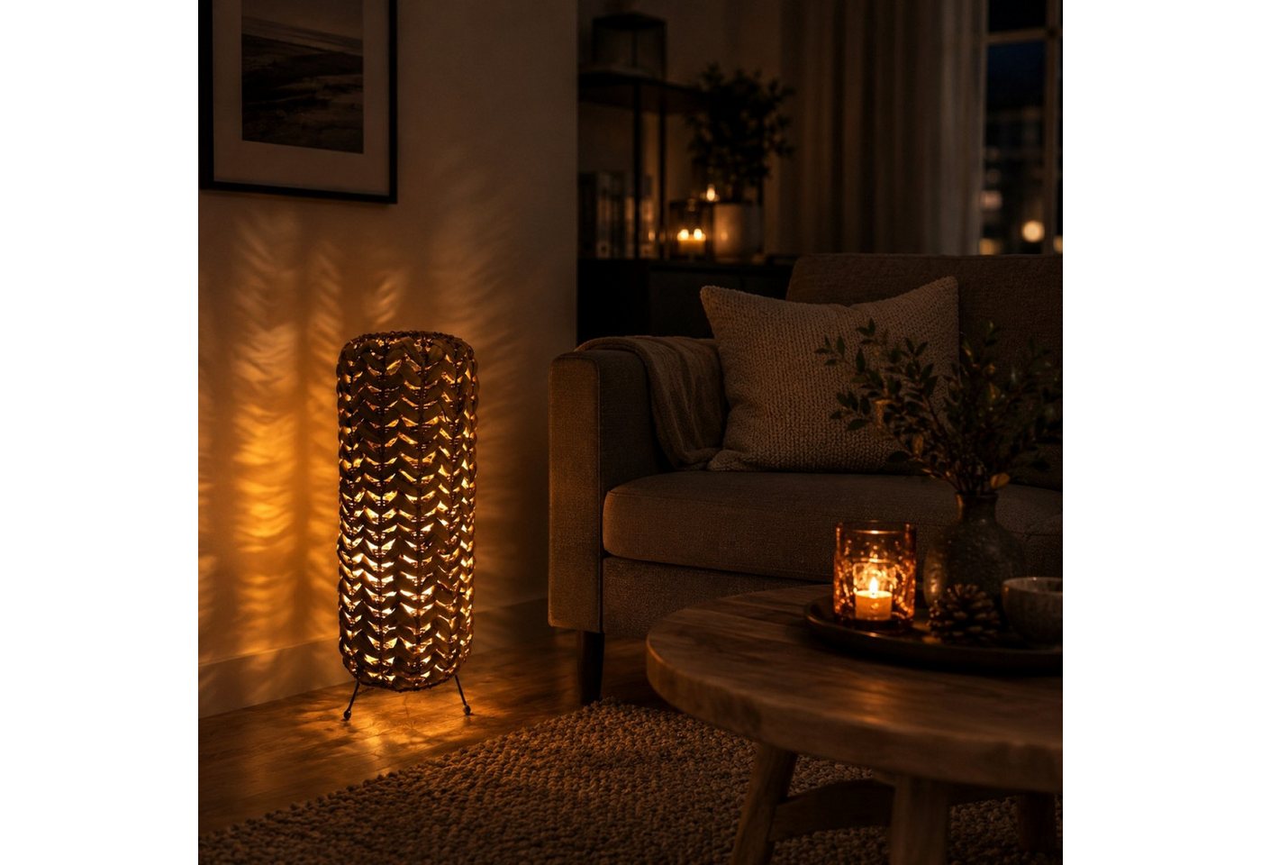 Online-Fuchs Stehlampe aus Wasserhyazinthe für Wohnzimmer - Dekoleuchte, Tischlampe, E27-Fassung, angenehm warmes Licht, dekorative Lampe für eine stimmungsvolle Beleuchtung Bild 3