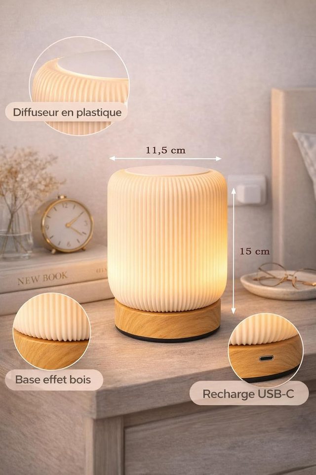 Fyrove LED Nachtlicht Touch‑Nachttischlampe, dimmbares LED‑Nachtlicht, USB‑Anschluss, LED fest integriert, Soft-Light-Touch-Steuerung,Nachtlicht für Kinder,3 Helligkeitsstufen Bild 2