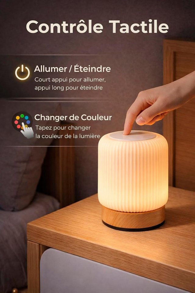 Fyrove LED Nachtlicht Touch‑Nachttischlampe, dimmbares LED‑Nachtlicht, USB‑Anschluss, LED fest integriert, Soft-Light-Touch-Steuerung,Nachtlicht für Kinder,3 Helligkeitsstufen Bild 3