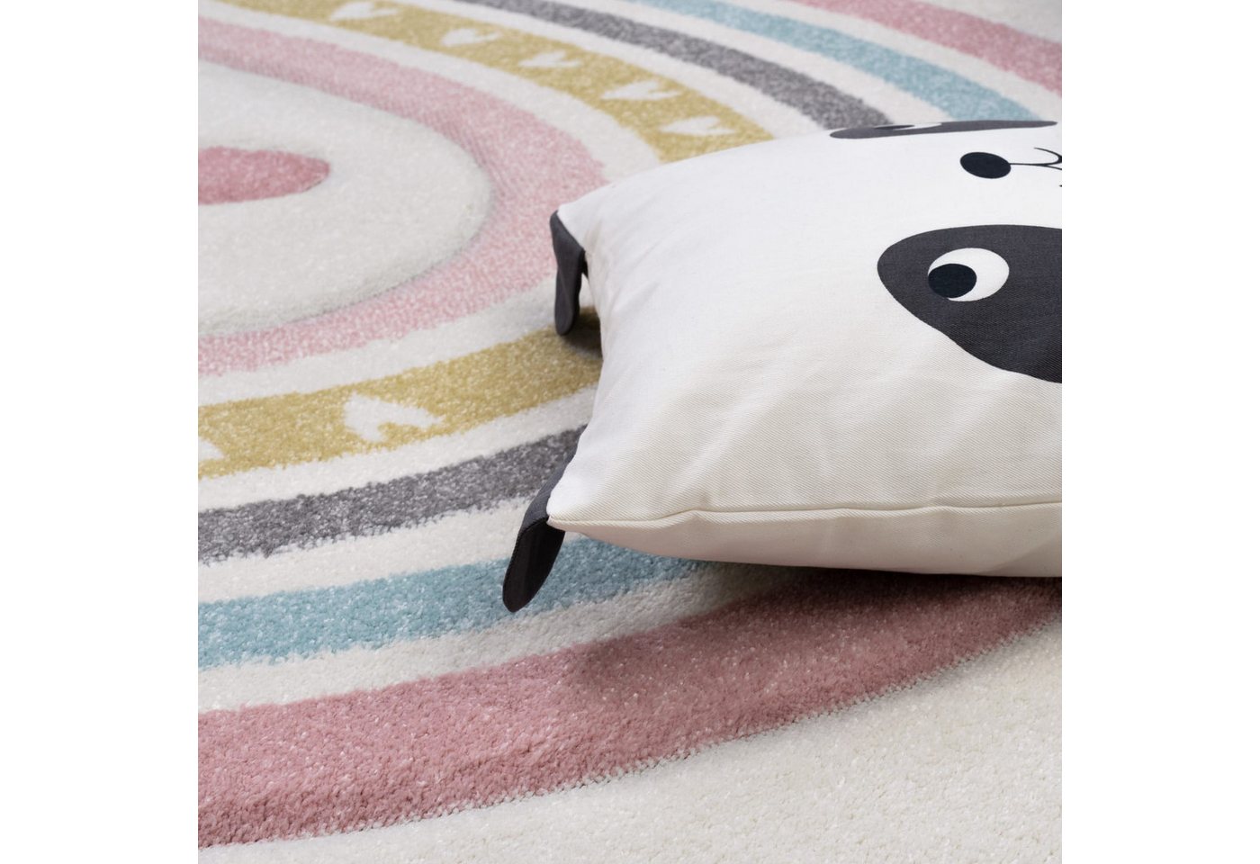 KADIMA DESIGN Kinderteppich Regenbogen mit Herz Kinderzimmer schmutzabweisend Teppich Kinder, Rechteckig, Höhe: 16 mm, Florhöhe: 12 mm, 100% Polypropylen, Rechteckig, 140x200cm, Pink