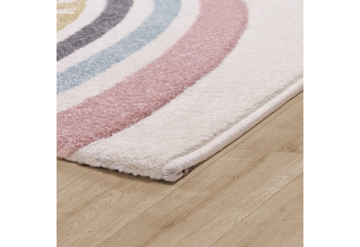 KADIMA DESIGN Kinderteppich Regenbogen mit Herz Kinderzimmer schmutzabweisend Teppich Kinder, Rechteckig, Höhe: 16 mm, Florhöhe: 12 mm, 100% Polypropylen, Rechteckig, 140x200cm, Pink Bild 2