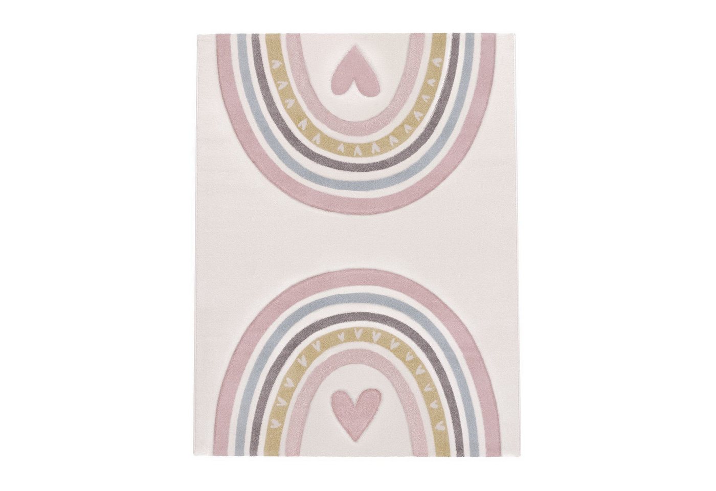 KADIMA DESIGN Kinderteppich Regenbogen mit Herz Kinderzimmer schmutzabweisend Teppich Kinder, Rechteckig, Höhe: 16 mm, Florhöhe: 12 mm, 100% Polypropylen, Rechteckig, 140x200cm, Pink Bild 3
