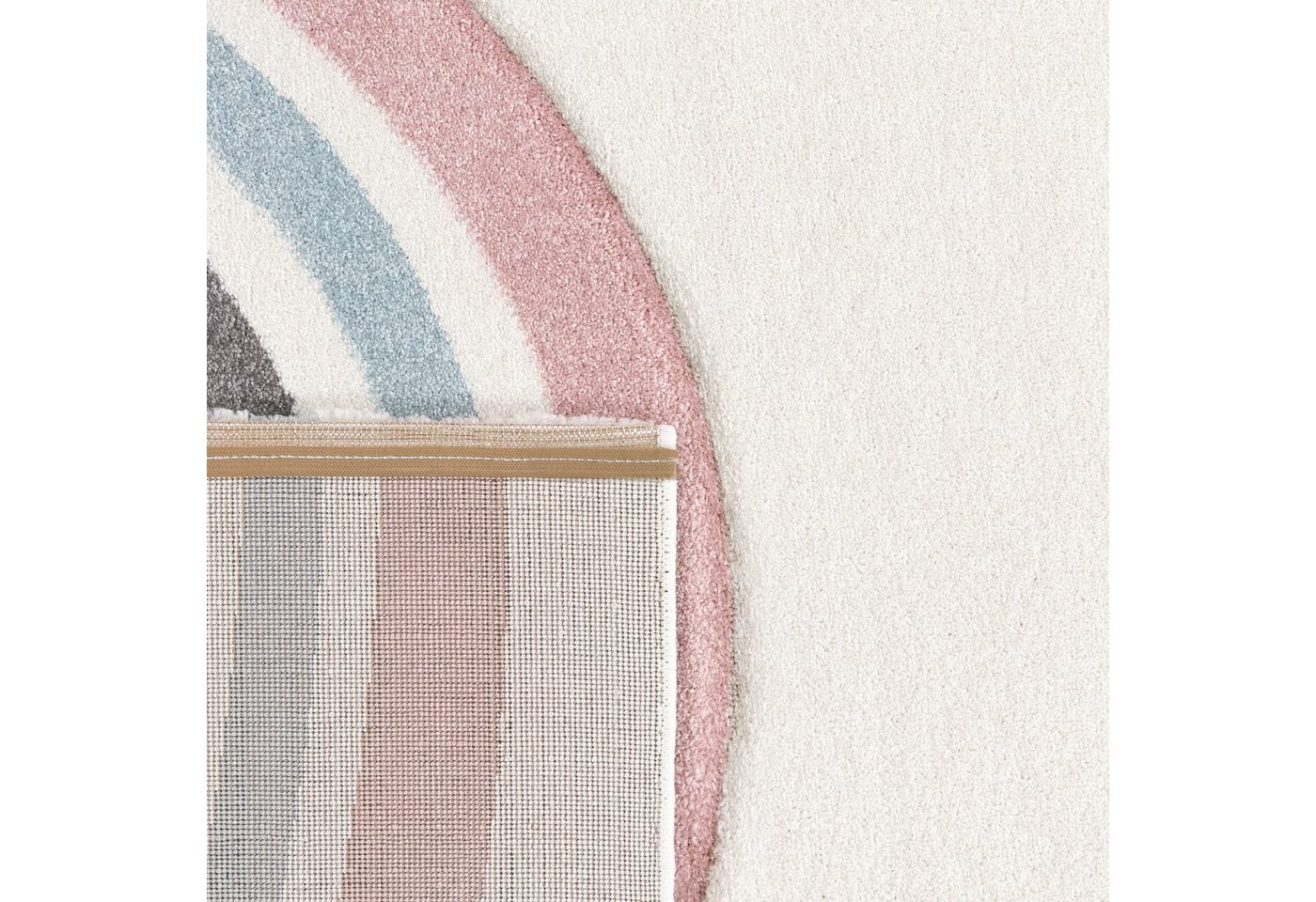 KADIMA DESIGN Kinderteppich Regenbogen mit Herz Kinderzimmer schmutzabweisend Teppich Kinder, Rechteckig, Höhe: 16 mm, Florhöhe: 12 mm, 100% Polypropylen, Rechteckig, 140x200cm, Pink Bild 5