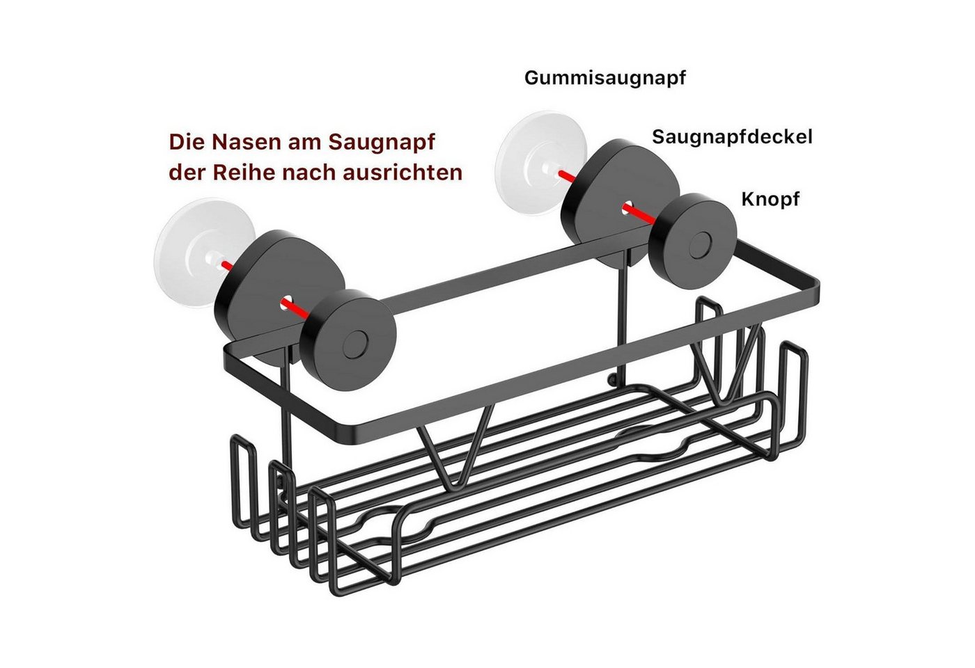 LuxusKollektion Duschablage Duschablage Saugnapf Ohne Bohren 3 Stück Duschablage Saugnapf Schwarz Bild 2