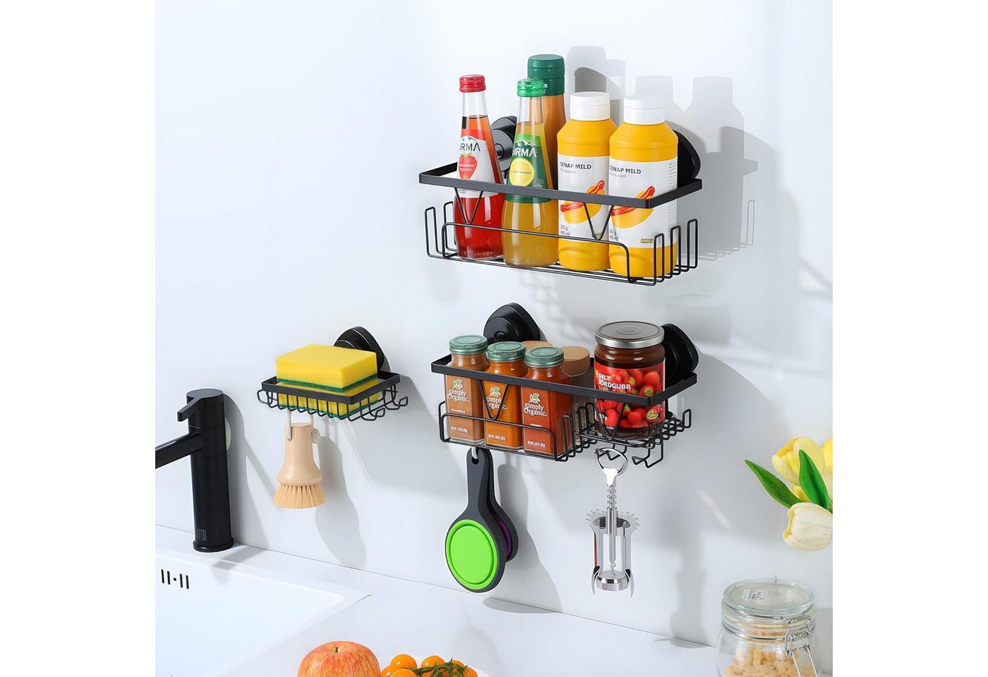 LuxusKollektion Duschablage Duschablage Saugnapf Ohne Bohren 3 Stück Duschablage Saugnapf Schwarz Bild 3