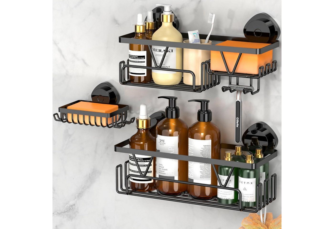 LuxusKollektion Duschablage Duschablage Saugnapf Ohne Bohren 3 Stück Duschablage Saugnapf Schwarz Bild 4