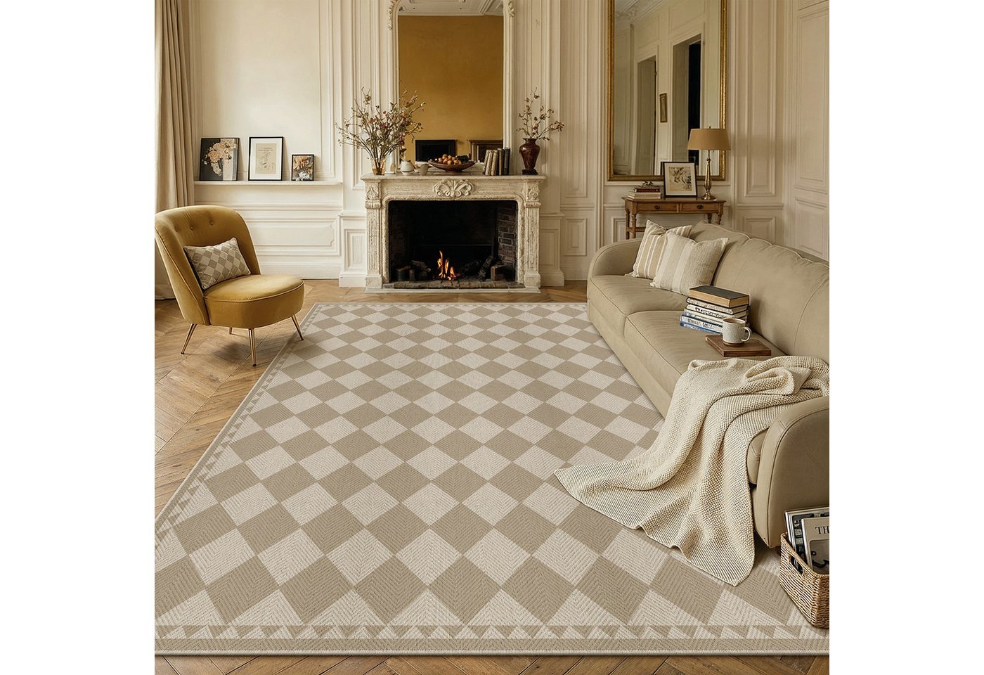 PURECOZY Teppich Juteteppich Innenteppiche Karomuster Modernes Design, Rechteckig, Höhe: 5 mm, 120x180cm Juteteppich Karomuster Innenteppich Bild 3