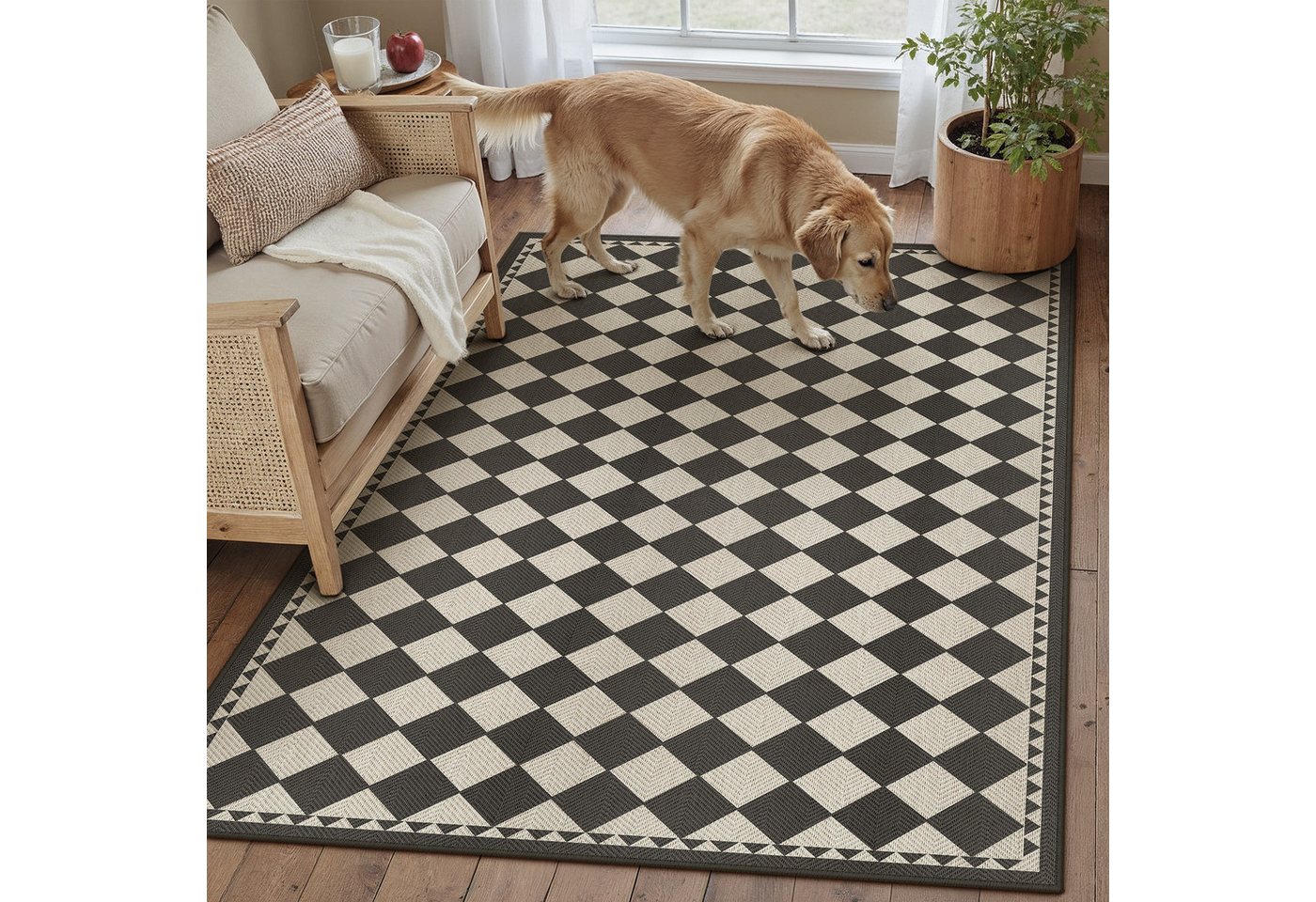 PURECOZY Teppich Juteteppich Innenteppiche Karomuster Modernes Design, Rechteckig, Höhe: 5 mm