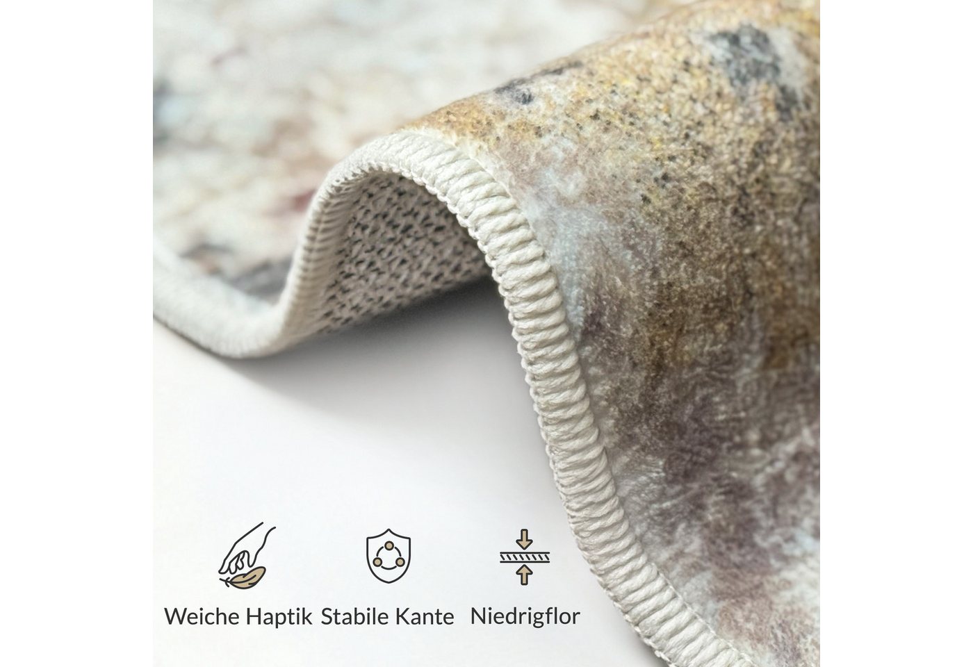 GENIMO Teppich Wohnzimmer Teppich, Boho Vintage, waschbar, rutschfest, rechteckig, 80X150cm, mehrfarbig
