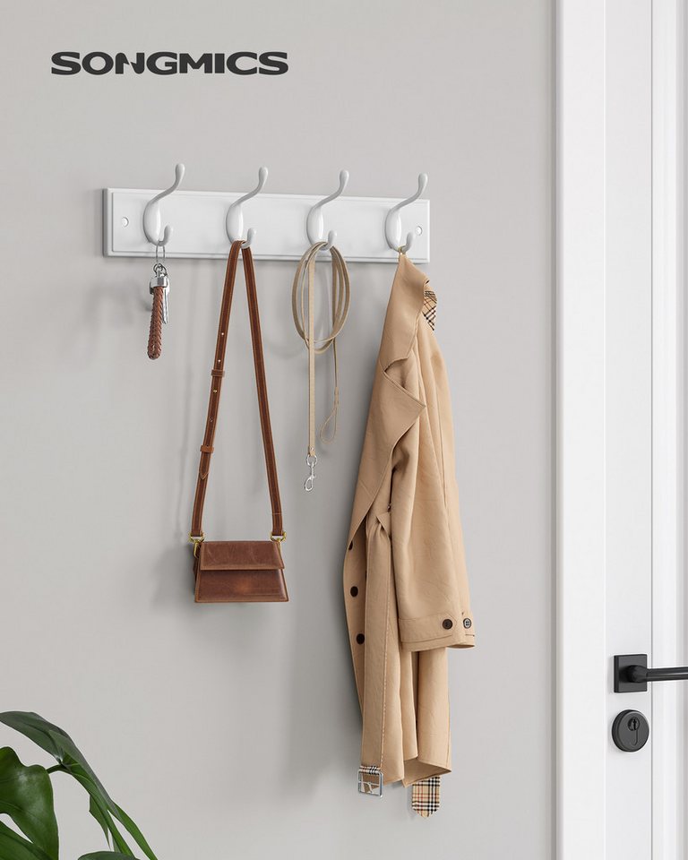 SONGMICS Wandgarderobe Garderobe für Taschen, Mäntel, Möbel für Eingangsbereich, mit 4 Doppelhaken aus Aluminiumlegierung Bild 2