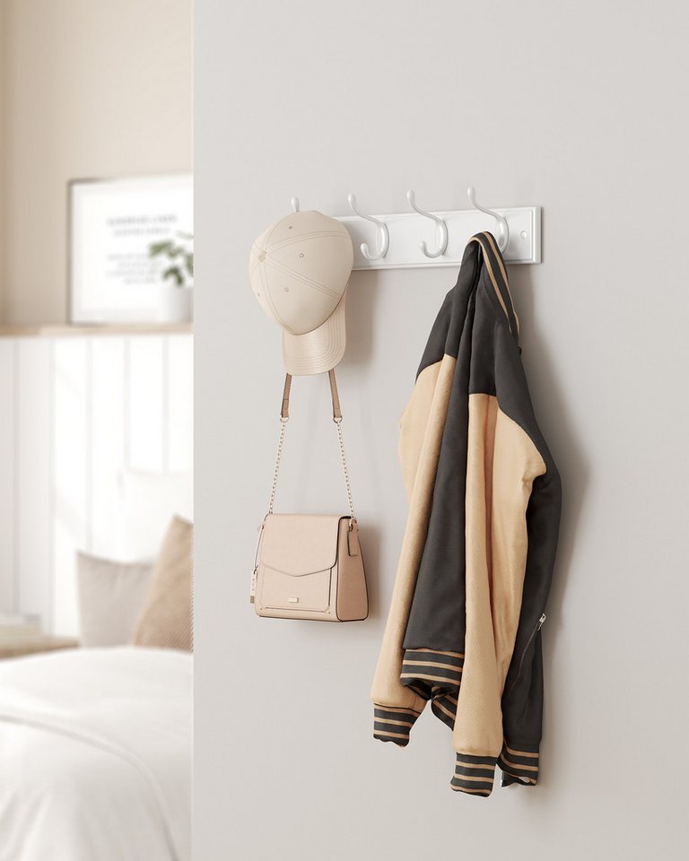 SONGMICS Wandgarderobe Garderobe für Taschen, Mäntel, Möbel für Eingangsbereich, mit 4 Doppelhaken aus Aluminiumlegierung Bild 3
