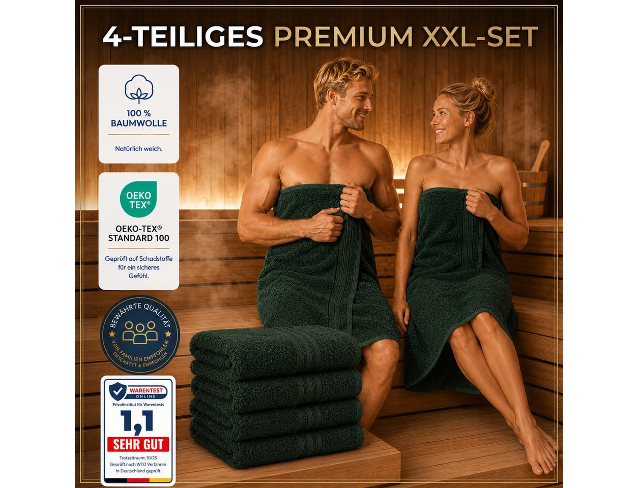 Komfortec Saunatuch Premium XXL Saunatuch 4er Set - 80x200 cm, Frottee (Set, 4-St), extra Große, XXL Saunatuch, 100% Baumwolle, Weich, Schnelltrocknend Bild 3