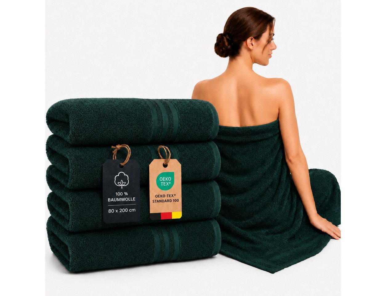 Komfortec Saunatuch Premium XXL Saunatuch 4er Set - 80x200 cm, Frottee (Set, 4-St), extra Große, XXL Saunatuch, 100% Baumwolle, Weich, Schnelltrocknend Bild 5
