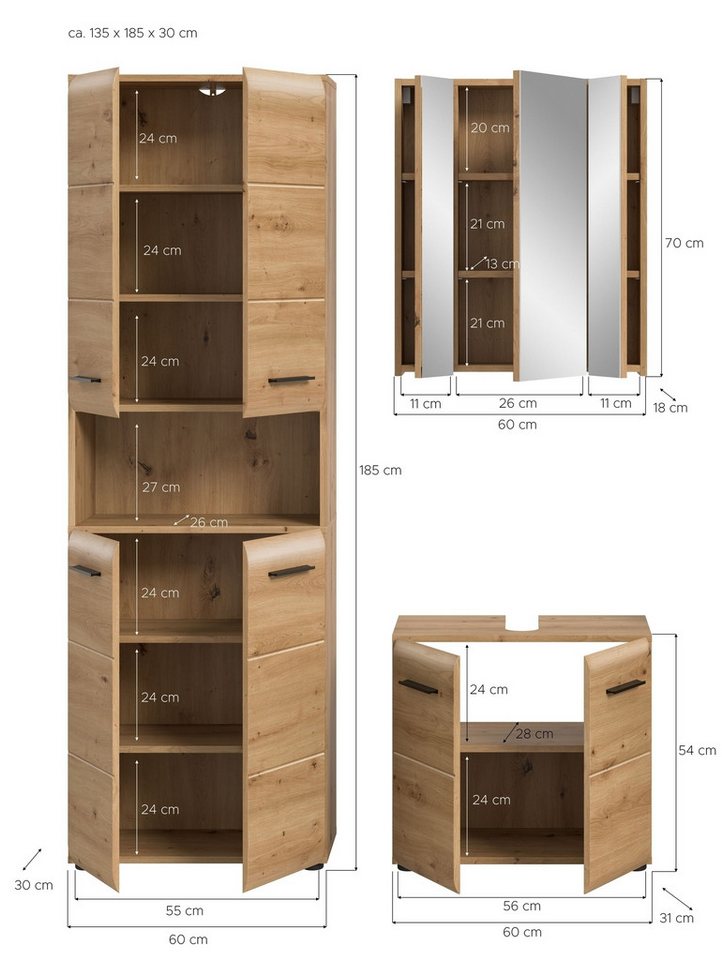 freiraum Badezimmer-Set Ice, in artisan oak - 135x185x30cm (BxHxT) Bild 4