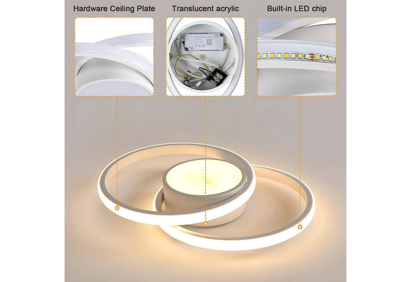 Riserva LED Deckenleuchte LED Deckenleuchte Weiß 40W dimmbar mit Fernbedienung für Wohnzimmer, LED wechselbar Bild 2