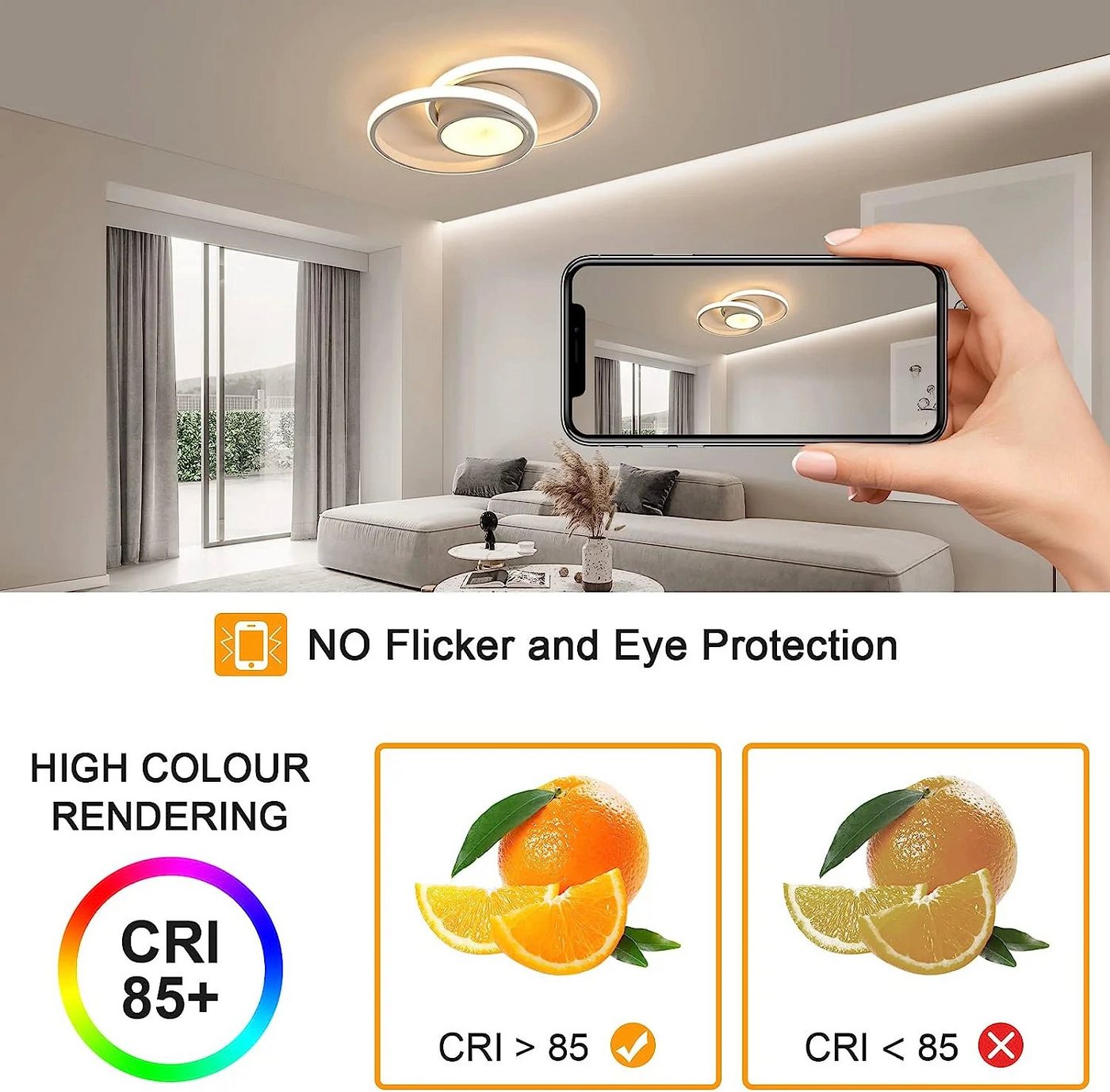 Riserva LED Deckenleuchte LED Deckenleuchte Weiß 40W dimmbar mit Fernbedienung für Wohnzimmer, LED wechselbar Bild 3