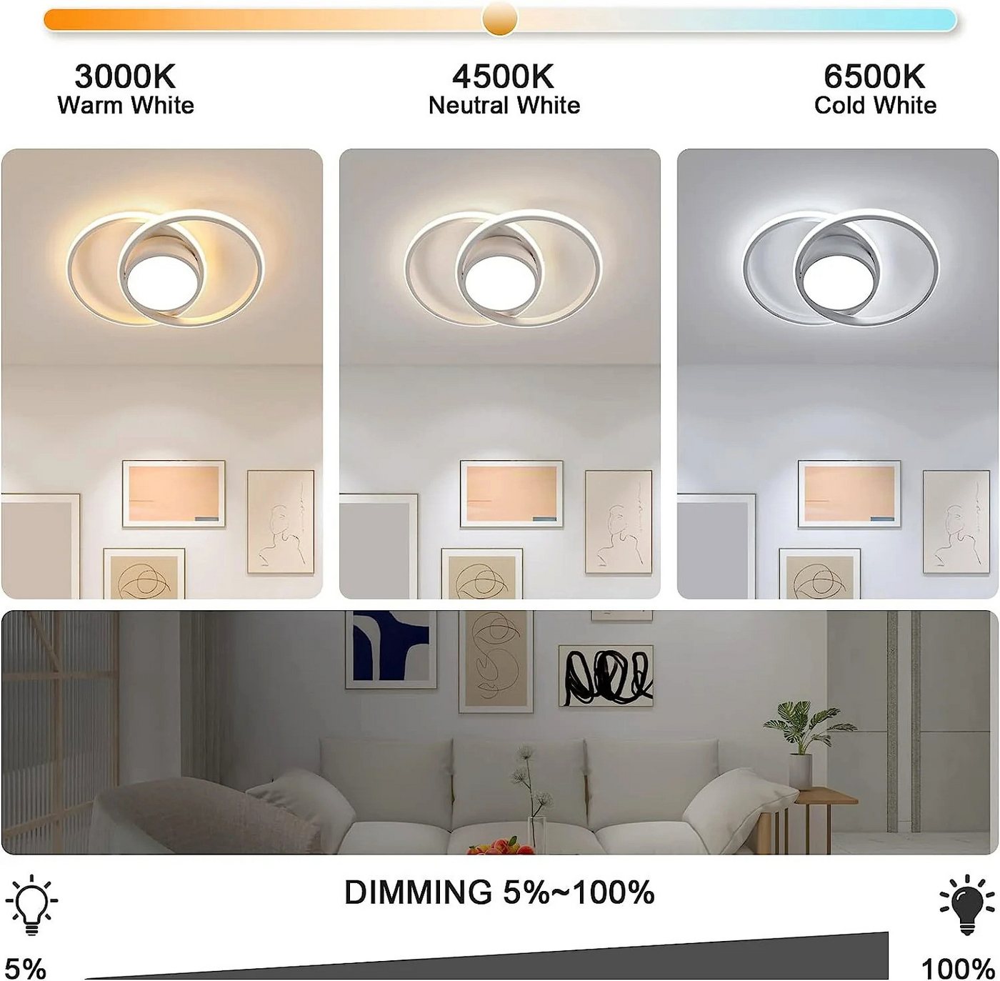 Riserva LED Deckenleuchte LED Deckenleuchte Weiß 40W dimmbar mit Fernbedienung für Wohnzimmer, LED wechselbar Bild 4