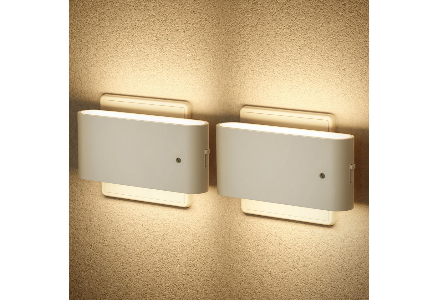 LOHAS-LED LED Nachtlicht Modernes Nachtlicht mit Up-Down-Licht, Sensor, 3000K, für Flur, 2er-Set steckbares Treppenlicht mit Bewegungs- und Lichtsensor