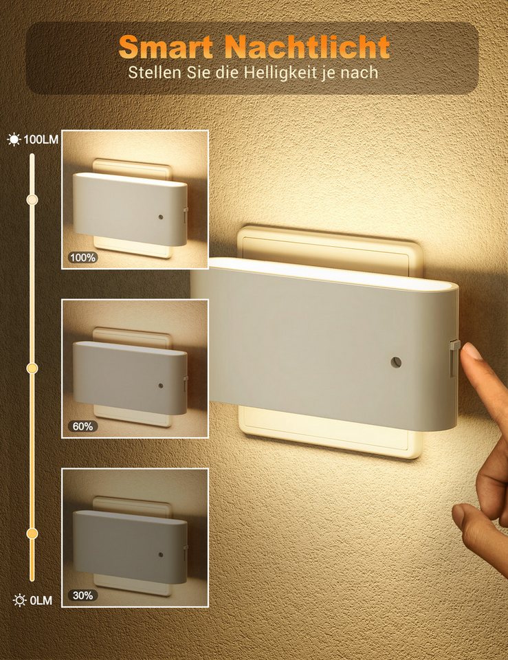 LOHAS-LED LED Nachtlicht Modernes Nachtlicht mit Up-Down-Licht, Sensor, 3000K, für Flur, 2er-Set steckbares Treppenlicht mit Bewegungs- und Lichtsensor Bild 4