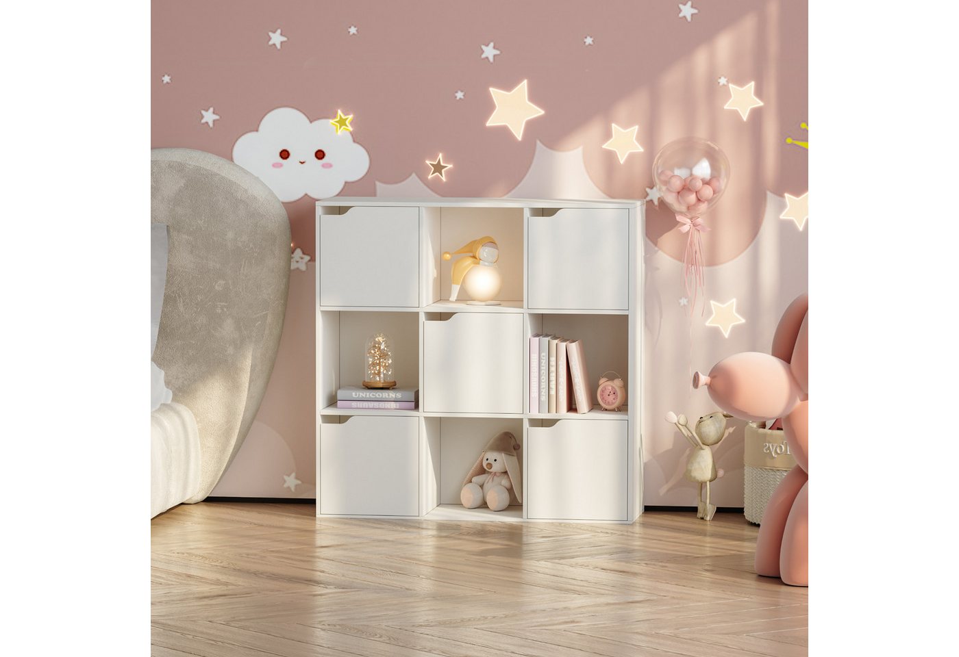 en.casa Kinderregal, »Ljunshund« mit 9 Fächern Würfel 90x90x30 cm Weiß Bild 3