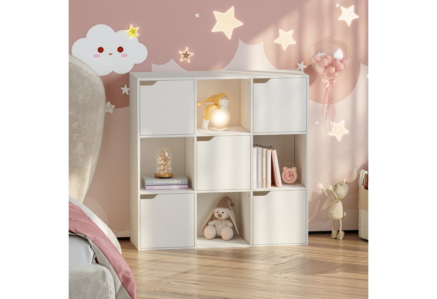 en.casa Kinderregal, »Ljunshund« mit 9 Fächern Würfel 90x90x30 cm Weiß Bild 5
