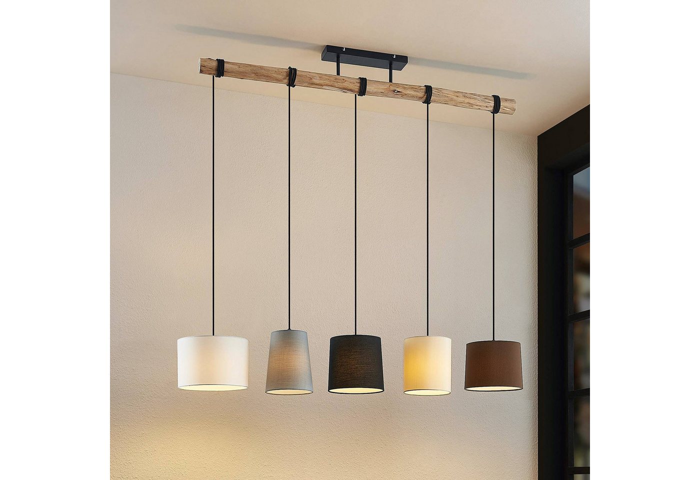 Lindby Hängeleuchte Amilia, Holz IP20, 5 x 60 W