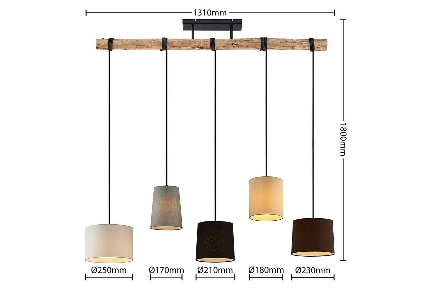 Lindby Hängeleuchte Amilia, Holz IP20, 5 x 60 W Bild 3