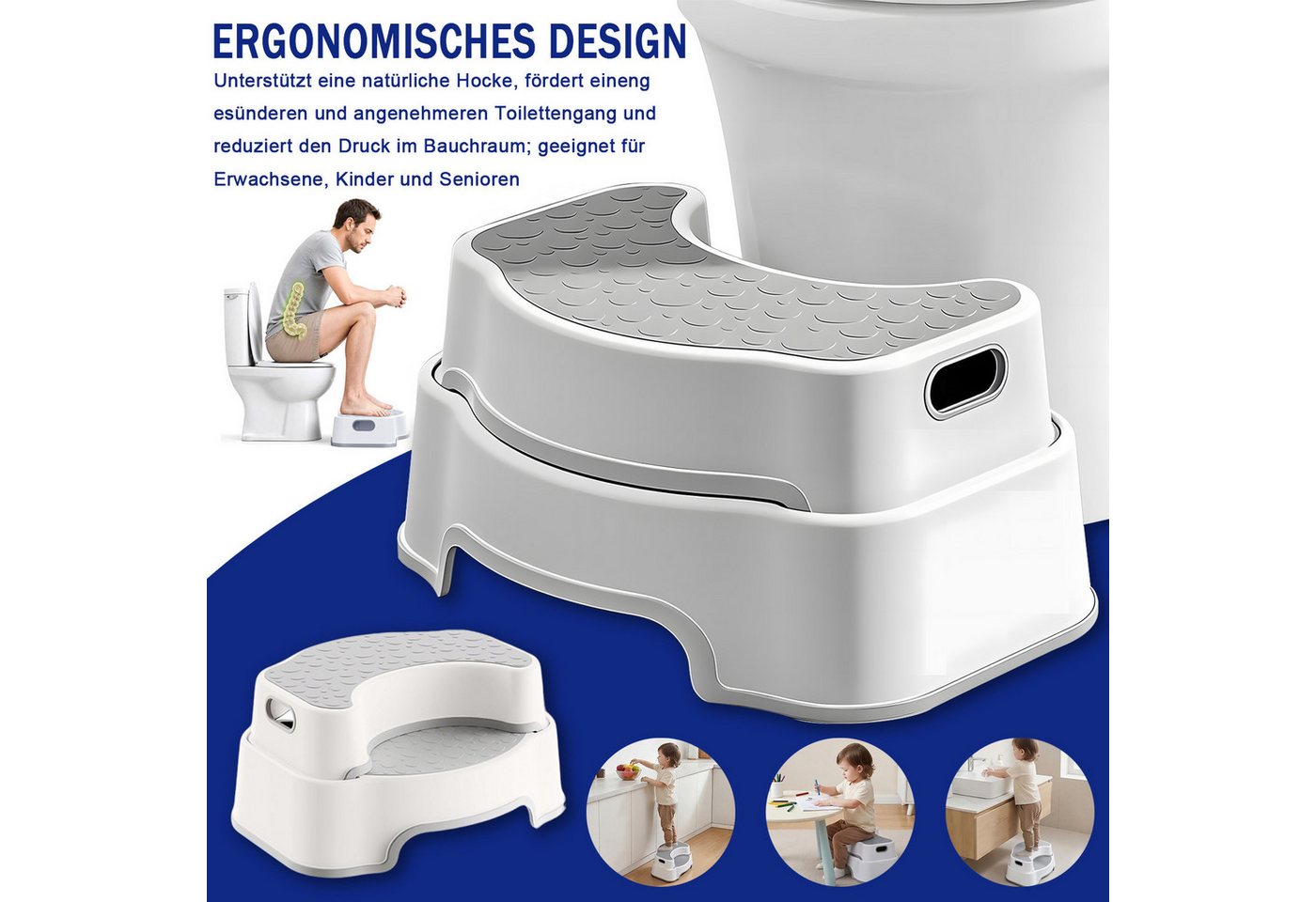 AKKEE Toiletten-Stuhl Toilettenhocker Erwachsene, Ergonomischer Toilettenhocker, Rutschfester Badezimmer-Kindertoilettenhocker