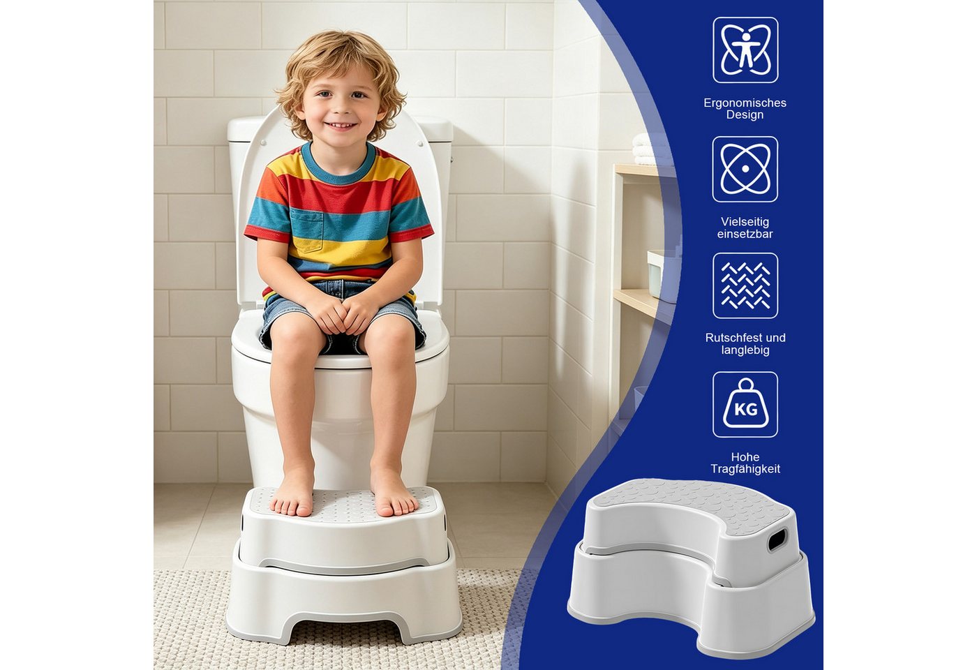 AKKEE Toiletten-Stuhl Toilettenhocker Erwachsene, Ergonomischer Toilettenhocker, Rutschfester Badezimmer-Kindertoilettenhocker Bild 3